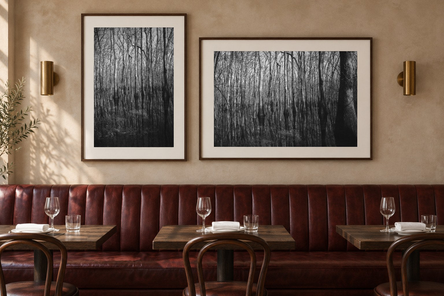 Plates 09 and 10 at 30 x 45, Congregation  .  Black Water, framed in a room